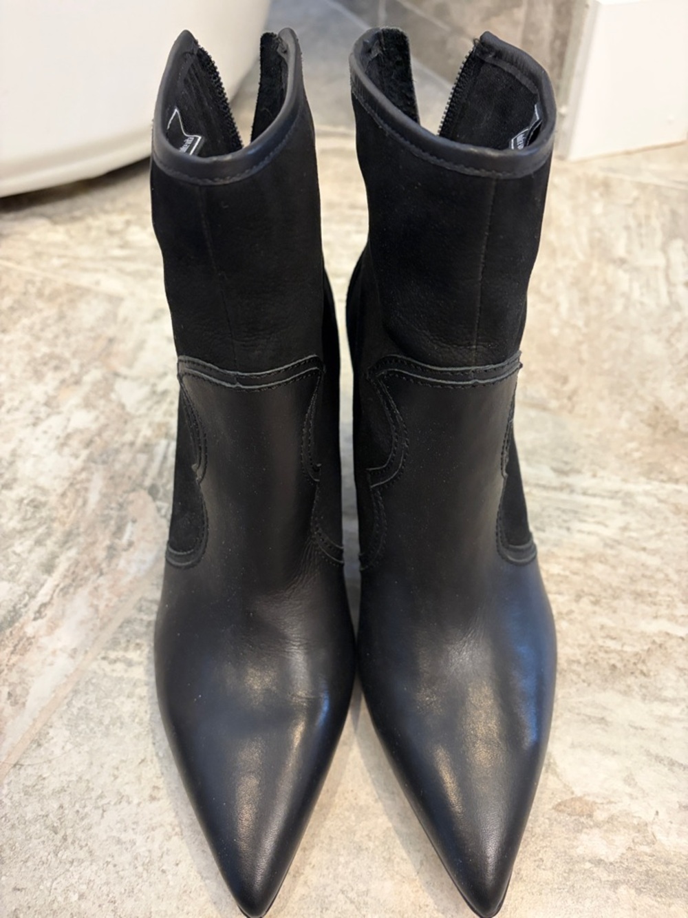 Dolce Vita Black Leather and Suede Women's Pointed Ankle Boots